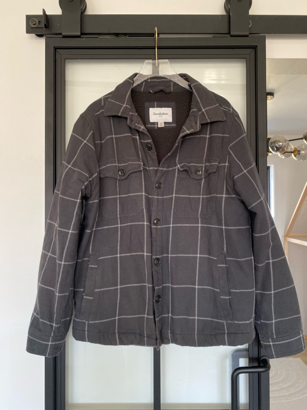 Goodfellow & Co Men's Gray Plaid Sherpa Lined Shirt Jacket Size M